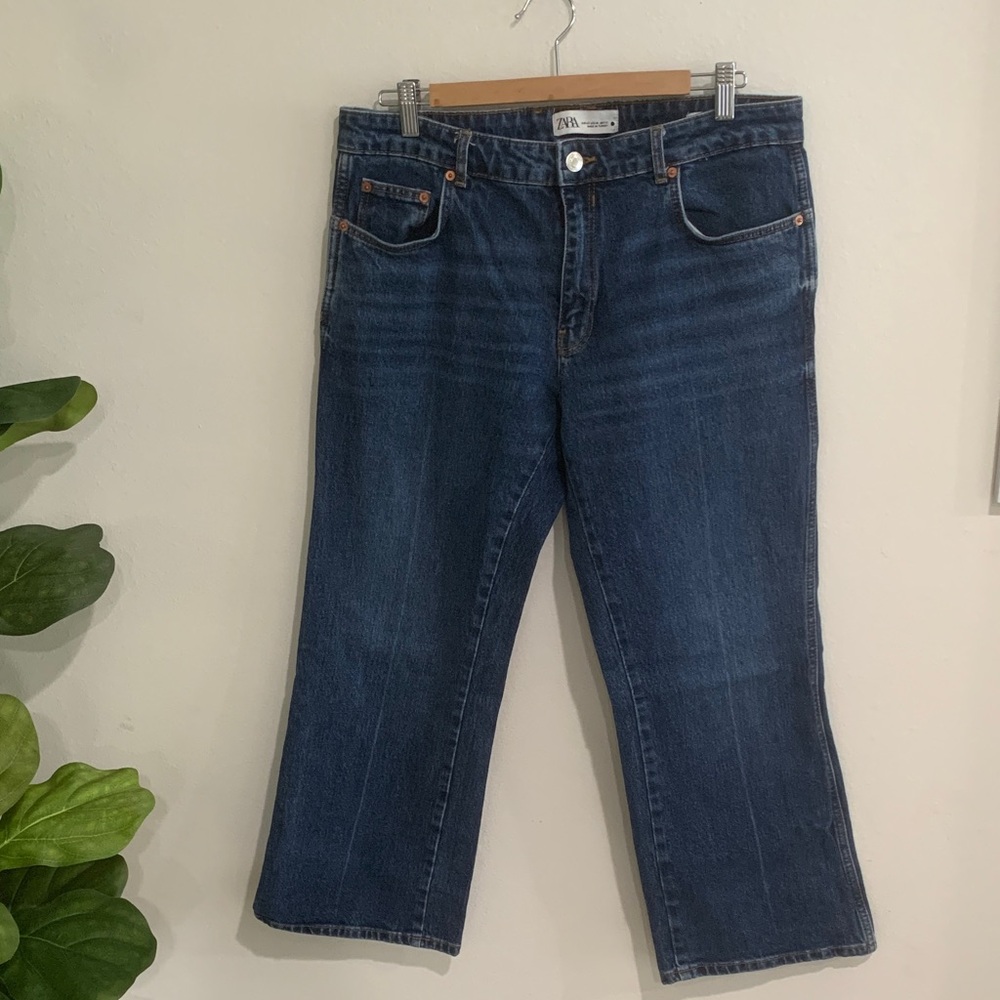 Zara Dark Blue Cropped Straight Jeans